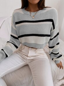 RueChic Colour Block Drop Shoulder Jumper - Light Grey - View 3