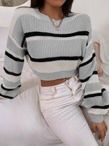 RueChic Colour Block Drop Shoulder Jumper - Light Grey - View 6
