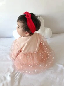 Peninsula Baby 嬰兒櫻桃貼花網紗拼接連身背心 - 珊瑚粉 - 查看 4