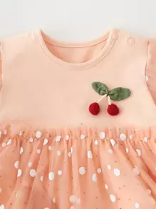 Peninsula Baby 嬰兒櫻桃貼花網紗拼接連身背心 - 珊瑚粉 - 查看 6