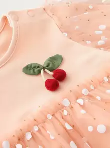 Peninsula Baby 嬰兒櫻桃貼花網紗拼接連身背心 - 珊瑚粉 - 查看 7