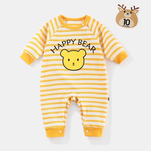 

Baby Letter & Striped & Cartoon Pattern Colorblock Jumpsuit, Multicolor