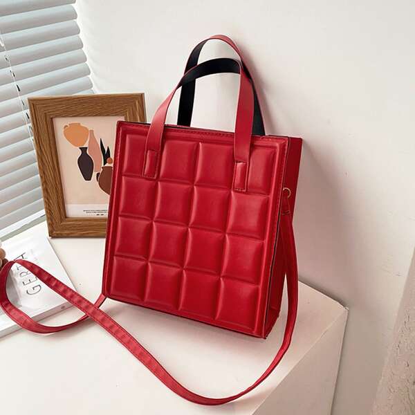 

Minimalist Textured Square Bag, Red