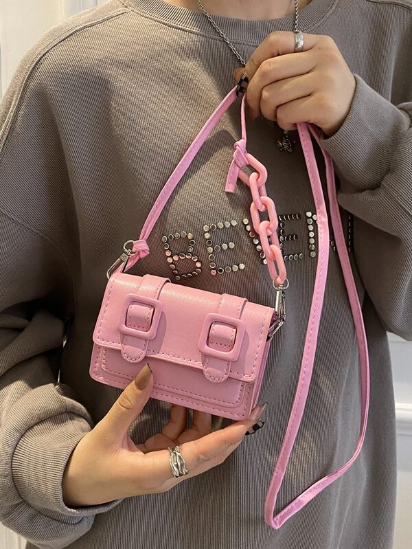 Geanta Patrata Mini Flap roz