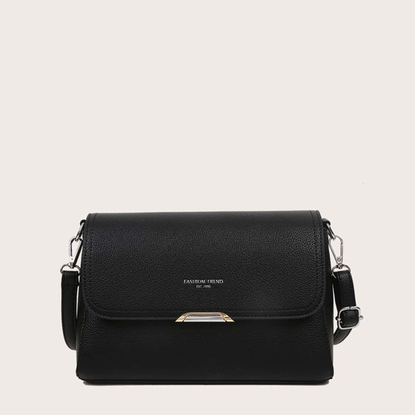 

Metal Detail Flap Square Bag, Black