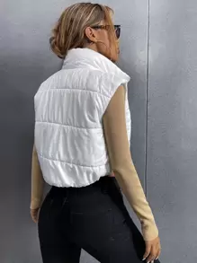 SHEIN Unity Áo khoác nữ mùa đông Dây kéo màu trơn Giải trí - trắng - Xem 2