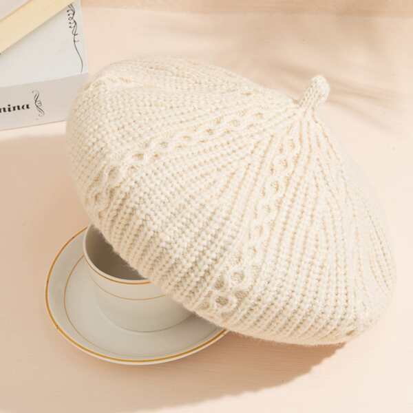 

Solid Woolen Beret, Beige