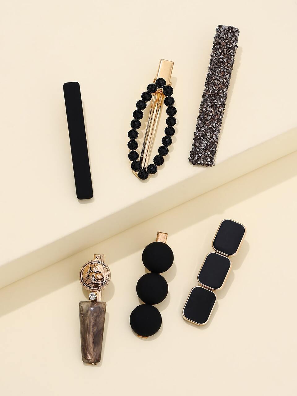 6pcs Geometric Decor Elegant Metal Hair Clip For Daily Casual Outing Wear Street Claw Clips Hair Claws Hair Barrettes, School Stuff, Hair Accessories, Head Accessories, Hairpin,Summer,Holiday,Travel,Festival,Birthday