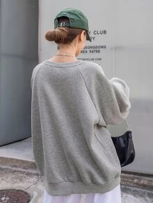 DAZY Letter Graphic Raglan Sleeve Thermal Sweatshirt,Fall Clothes - Grey - View 2