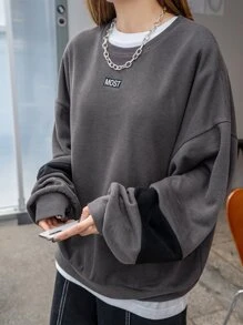 DAZY 字母補丁細節落肩袖運動衫不帶T恤 - 深灰色 - 查看 2