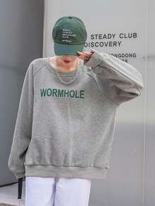 DAZY Letter Graphic Raglan Sleeve Thermal Sweatshirt,Fall Clothes - Grey - View 5