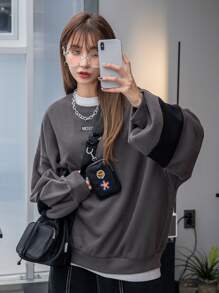 DAZY 字母補丁細節落肩袖運動衫不帶T恤 - 深灰色 - 查看 4