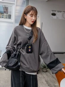 DAZY 字母補丁細節落肩袖運動衫不帶T恤 - 深灰色 - 查看 5