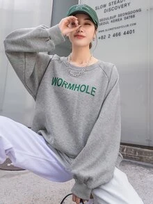 DAZY Letter Graphic Raglan Sleeve Thermal Sweatshirt,Fall Clothes - Grey - View 8