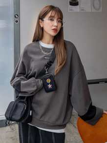 DAZY 字母補丁細節落肩袖運動衫不帶T恤 - 深灰色 - 查看 6