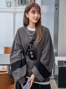 DAZY 字母補丁細節落肩袖運動衫不帶T恤 - 深灰色 - 查看 7