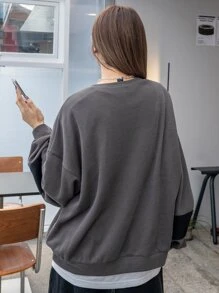 DAZY 字母補丁細節落肩袖運動衫不帶T恤 - 深灰色 - 查看 8