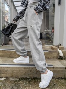 DAZY Túi nghiêng Chi tiết vá Lót nhiệt Quần thể thao - Xám - Xem 1