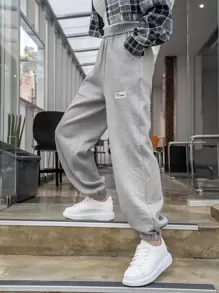 DAZY Túi nghiêng Chi tiết vá Lót nhiệt Quần thể thao - Xám - Xem 3