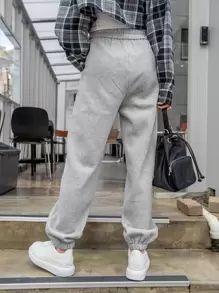 DAZY Túi nghiêng Chi tiết vá Lót nhiệt Quần thể thao - Xám - Xem 4