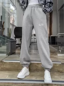 DAZY Túi nghiêng Chi tiết vá Lót nhiệt Quần thể thao - Xám - Xem 6