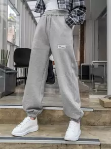 DAZY Túi nghiêng Chi tiết vá Lót nhiệt Quần thể thao - Xám - Xem 7