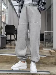 DAZY Túi nghiêng Chi tiết vá Lót nhiệt Quần thể thao - Xám - Xem 8