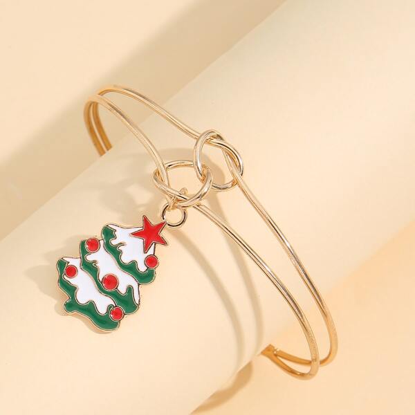

Christmas Tree Charm Cuff Bracelet, Gold