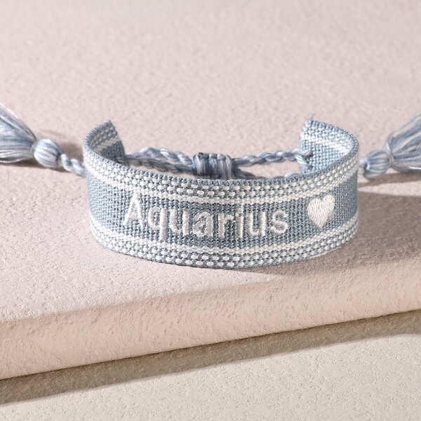 

Aquarius Letter Embroidered Bracelet, Multicolor