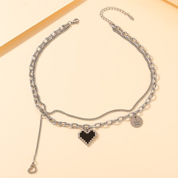 

Heart Charm Layered Necklace, Silver