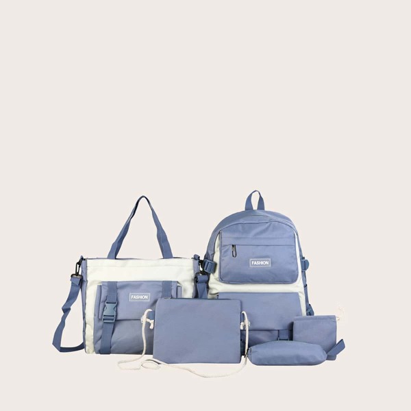 

5pcs Two Tone School Bag Set, Blue
