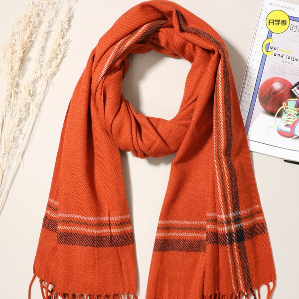 

Plaid Print Tassel Decor Scarf, Multicolor