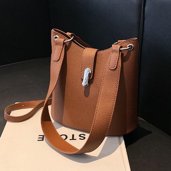 

Pebble Embossed Bucket Bag With Inner Pouch, Brown