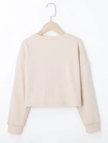 女孩字母圖案短款運動衫 - 杏色 - 查看 2