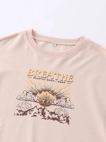 女孩字母圖案短款運動衫 - 杏色 - 查看 3