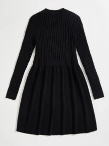 Girls Cable Knit Jumper Dress - Black - View 2