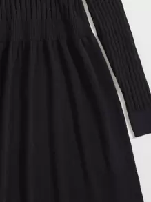 Girls Cable Knit Jumper Dress - Black - View 3