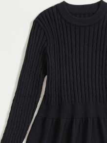 Girls Cable Knit Jumper Dress - Black - View 4