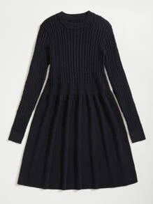 Girls Cable Knit Jumper Dress - Black - View 5