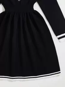 SHEIN Tween Girl Contrast Trim Button Detail Sweater Dress - Black and White - View 4