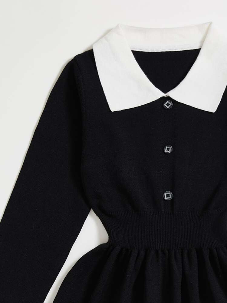 Tween Girls' Color-Contrast Collar Knitted Sweater Dress