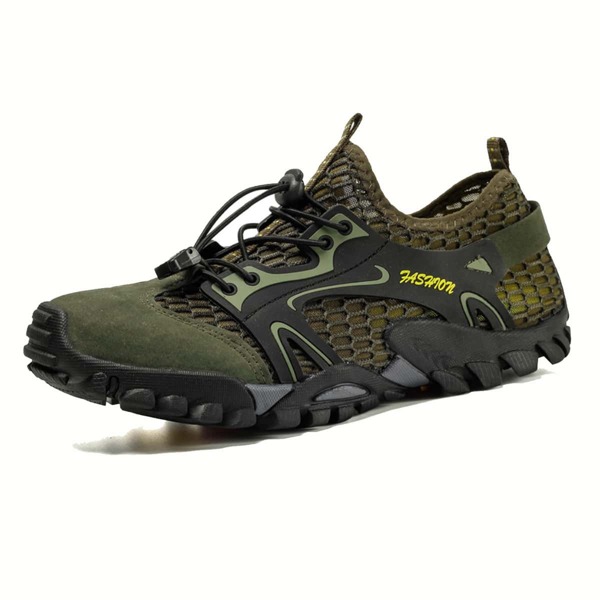 

Men Mesh Panel Lace Up Design Sneakers, Army green