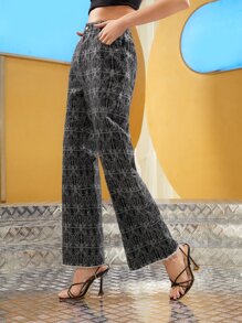 Taran 滿版印花高腰長褲 - 黑與白 - 查看 3