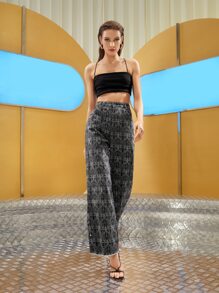 Taran 滿版印花高腰長褲 - 黑與白 - 查看 4