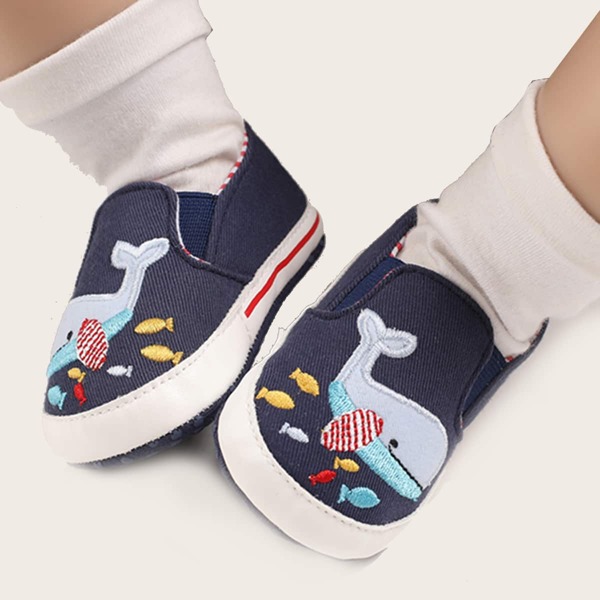

Baby Cartoon Embroidery Detail Slip On Flats, Navy blue