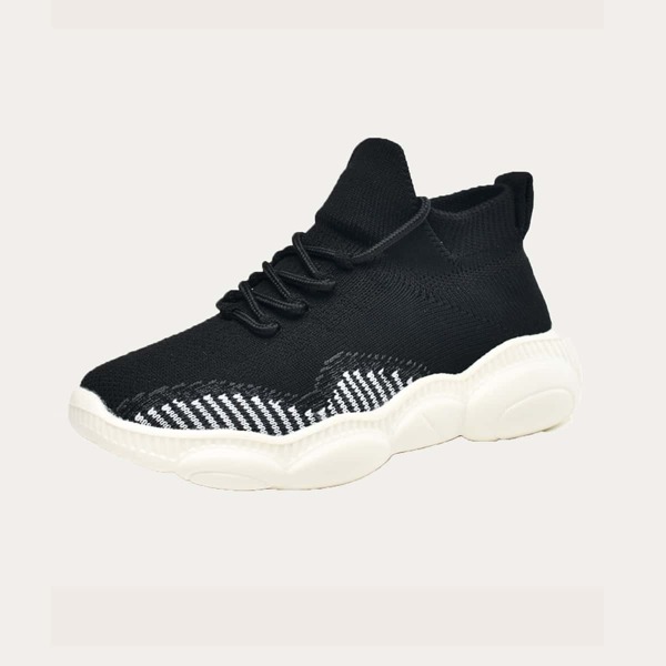 

Boys Two Tone Lace-up Front Knit Running Shoes, Black