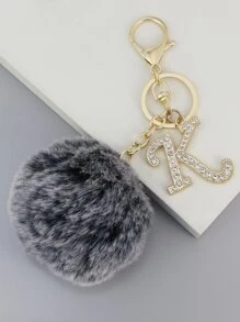 絨球裝飾字母吊墜鑰匙扣 - 彩色 - 查看 1