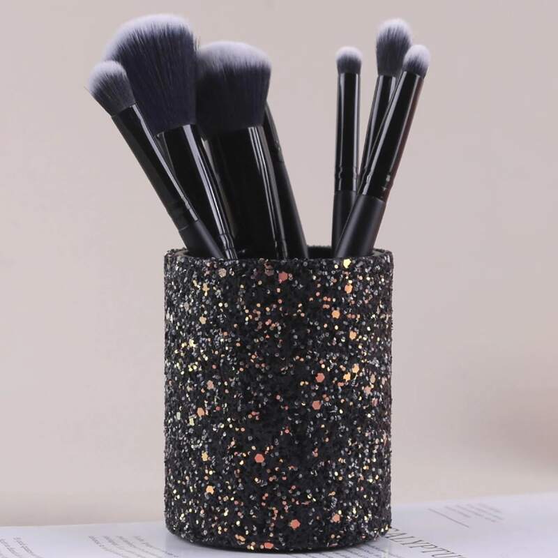 

1pc Glitter Makeup Brush Storage Box, Black