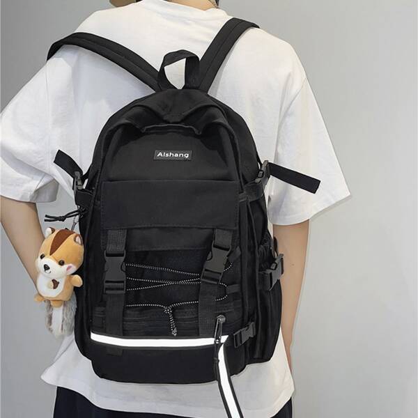 

Men Minimalist Buckle Backpack, Black
