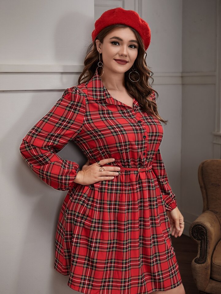 half button shirt dress Our Plus Tartan Half Button Shirt Dress Without Belt is such a vibe